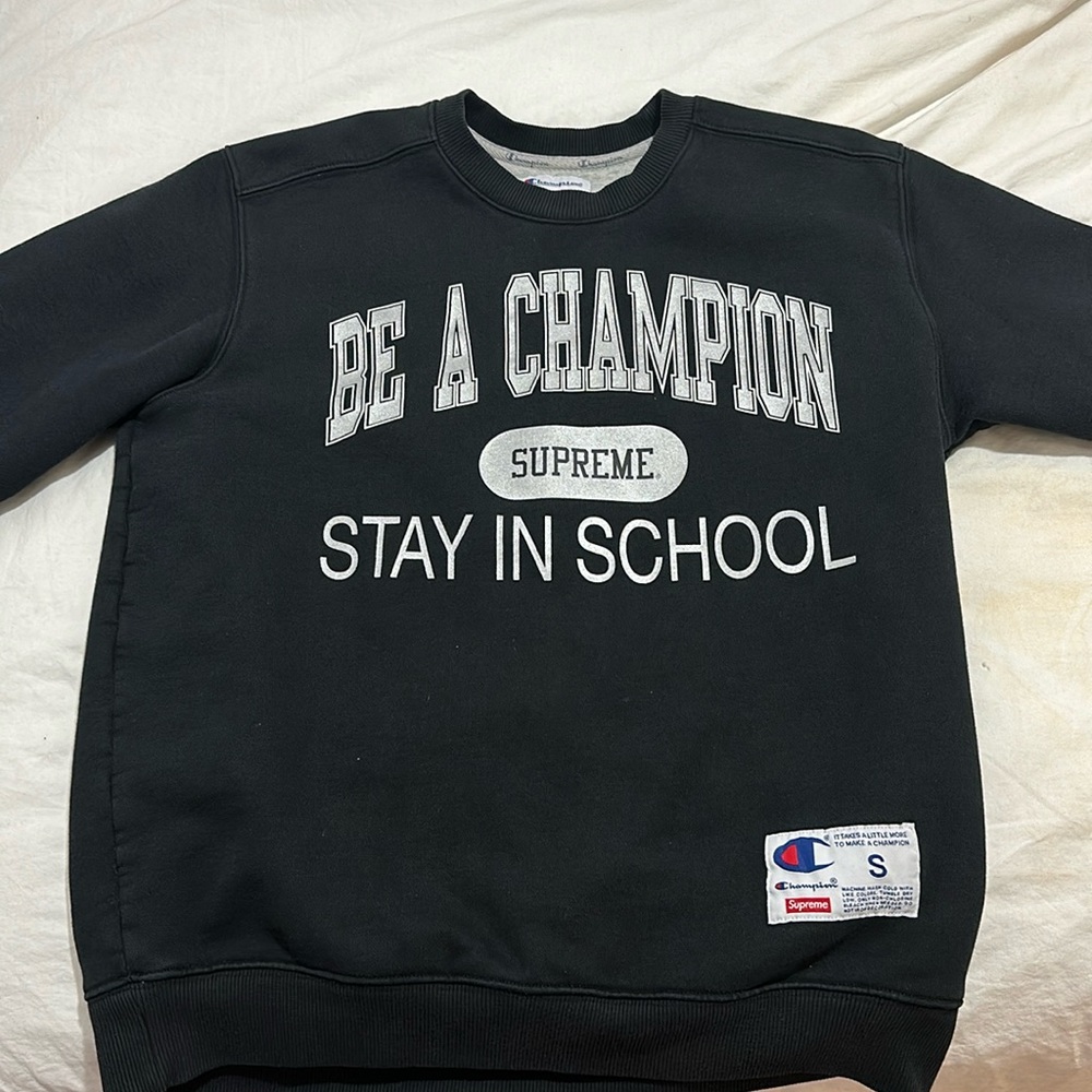 Supreme x Champion Stay In School Crewneck 'Black'